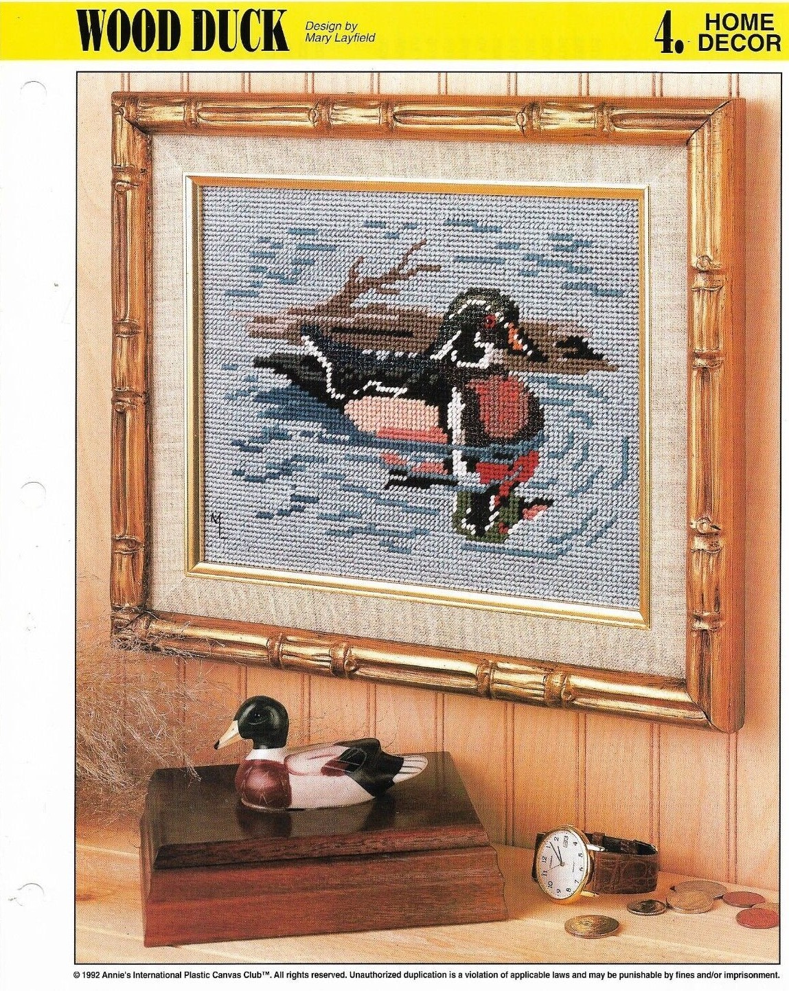 NEW WOOD DUCK PICTURE HOME DECOR ANNIE'S PLASTIC CANVAS PATTERN INSTRUCTIONS