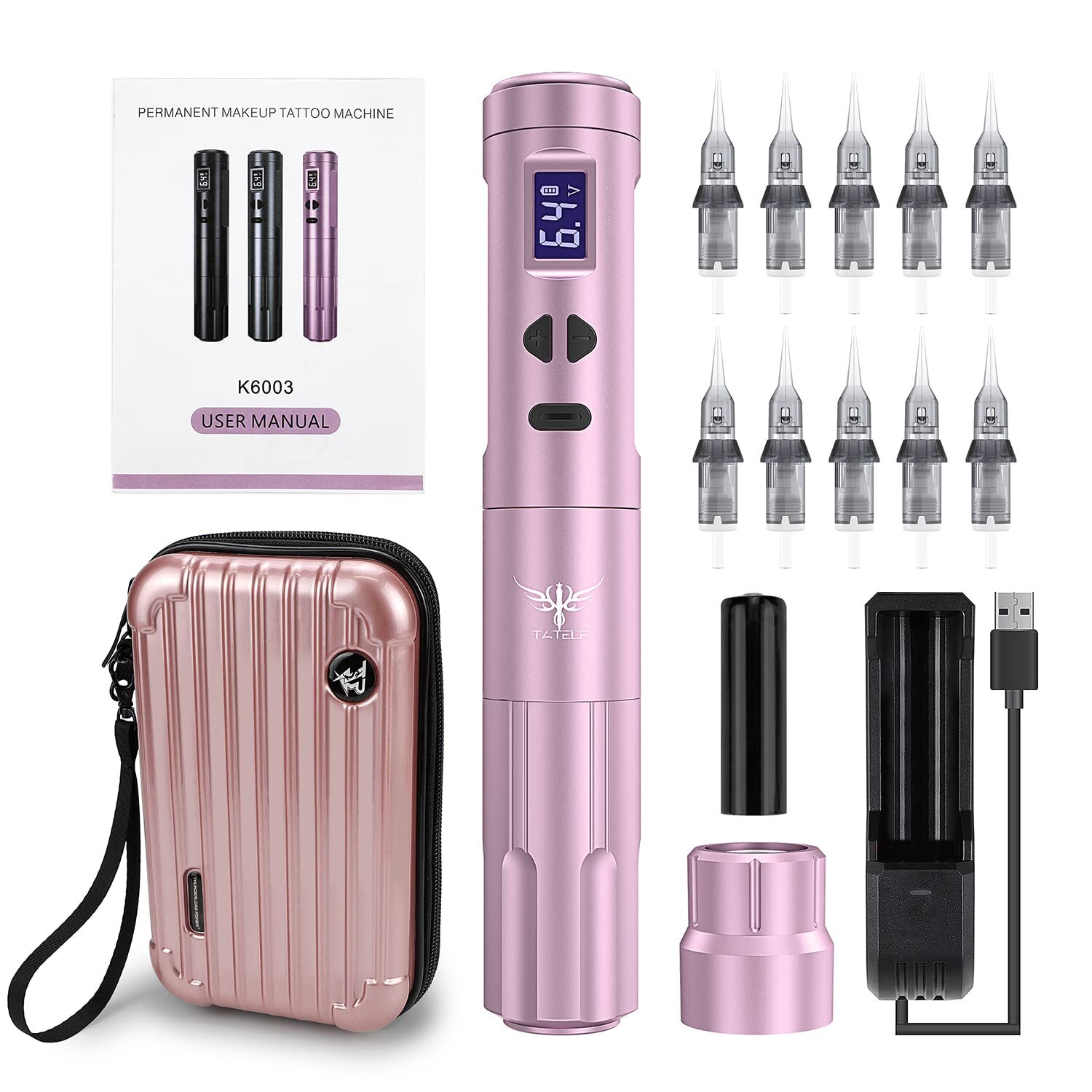 TATELF Wireless Tattoo Machine Kit Portable Permanent Makeup Machine Digital LCD