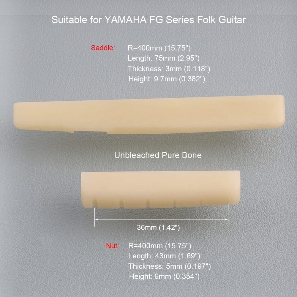 Unbleached Acoustic Guitar Bone Nut & Saddle Set Compatible with YMH FG