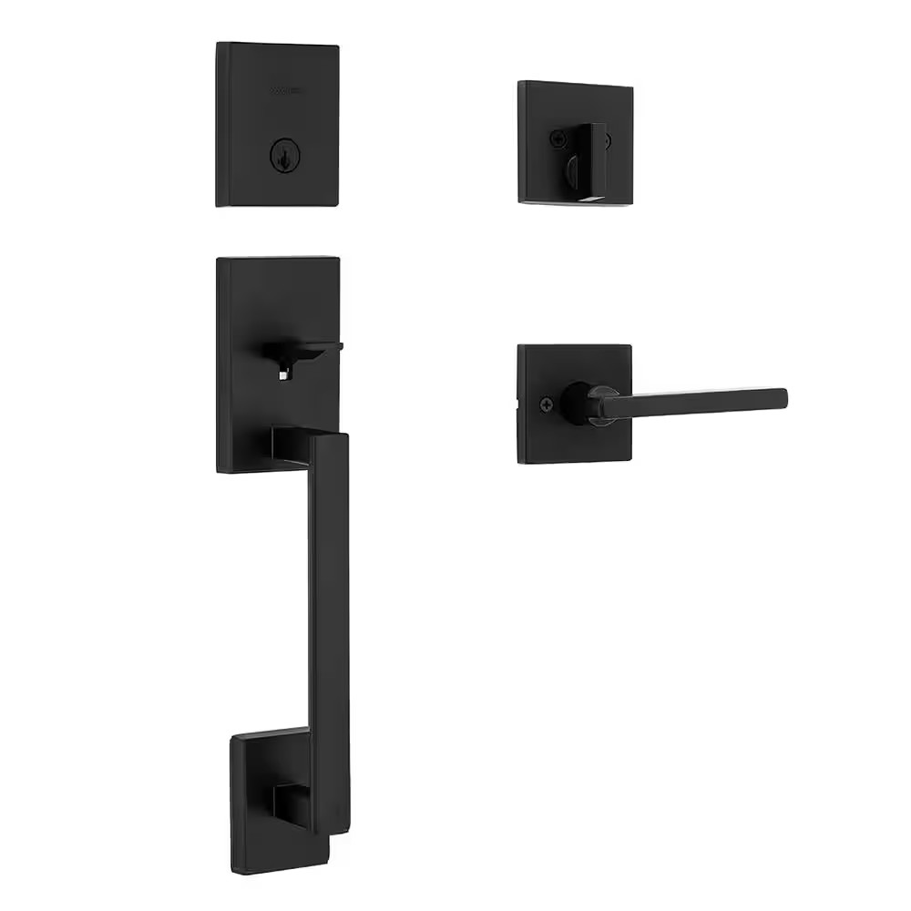 San Clemente Matte Black Single Cylinder Low Profile Door Handleset with Halifax