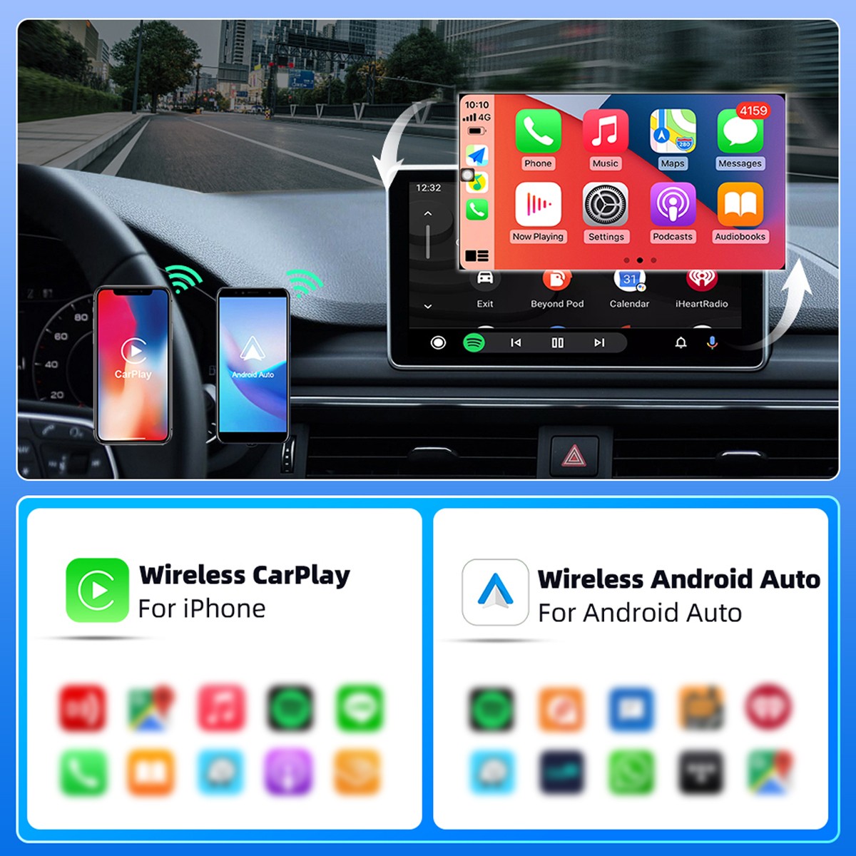 2-in-1 Wired to Wireless CarPlay Adapter /Android Auto Adapter Plug & Play -2025