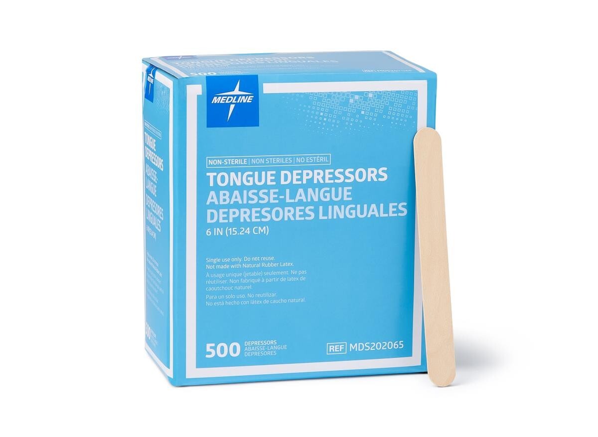 Medline Non Sterile & Splinter free Wooden Tongue Depressors - 6" (500/box)