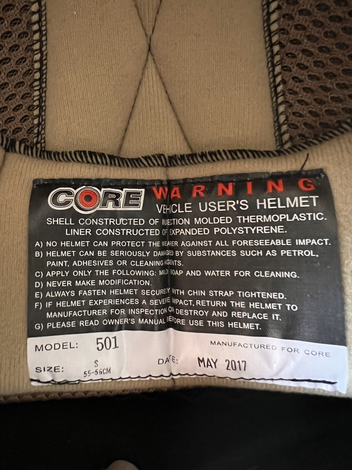 Core Forester Deluxe Open-Face Helmet Size “S”