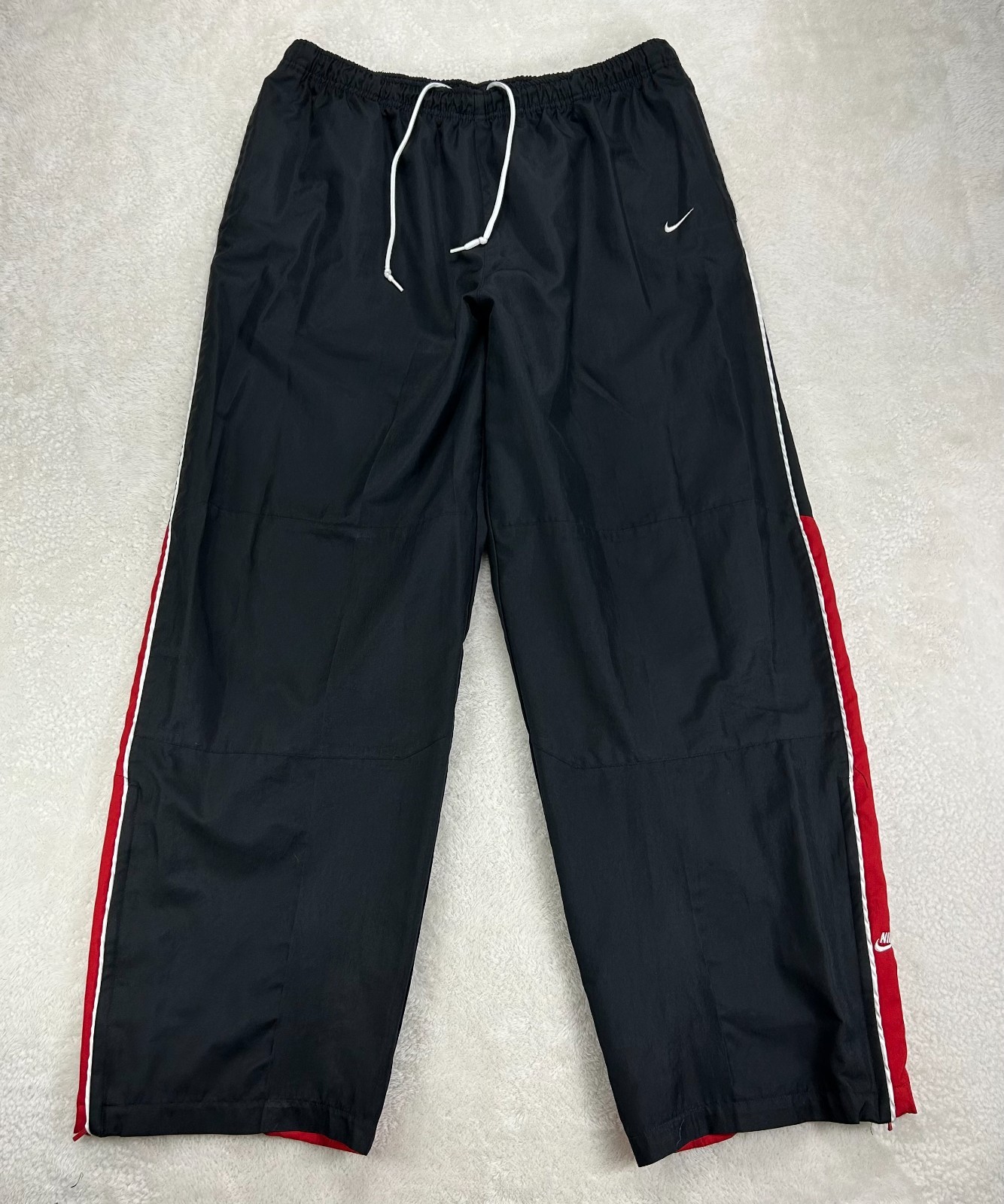 Vintage Nike Track Pants Mens 2XL Black Drawstring Activewear Ankle Zip Wide Leg