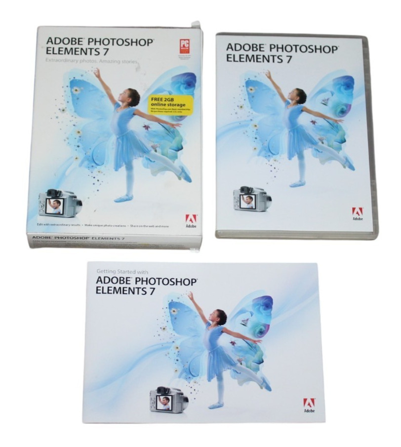 Adobe Photoshop Elements 7 Windows Software CD Complete W/ Box Manual Photo Edit