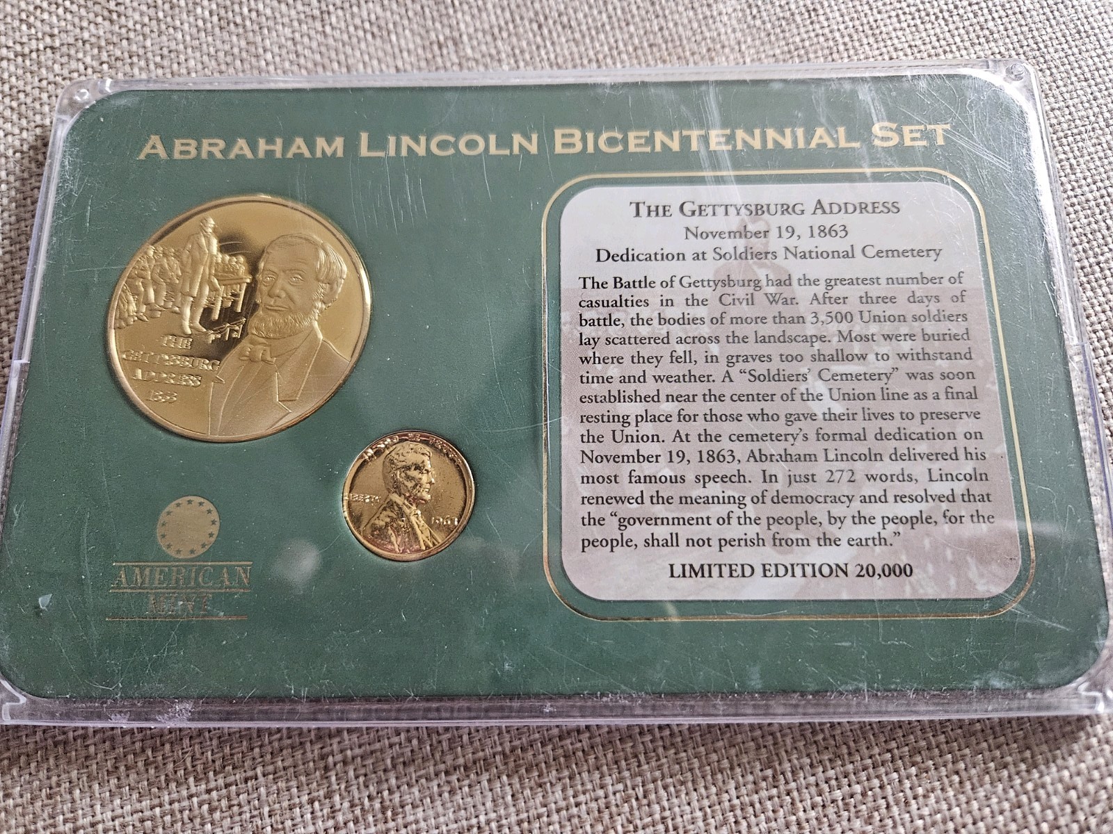 American Mint/Abraham Lincoln Bicentennial Set - The Gettysburg address