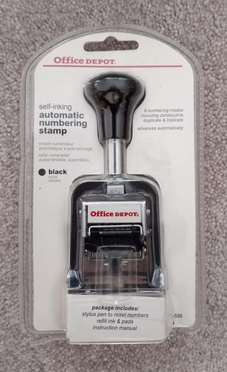 Office Depot Self Inking BLACK Automatic Numbering Stamp 841596 NEW in PKG