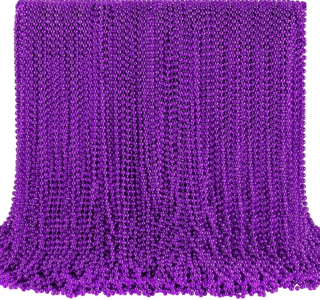 SHAOQINLIN 144 PCS Purple Mardi Gras Beads, 33'' Metallic Purple Bead Necklace