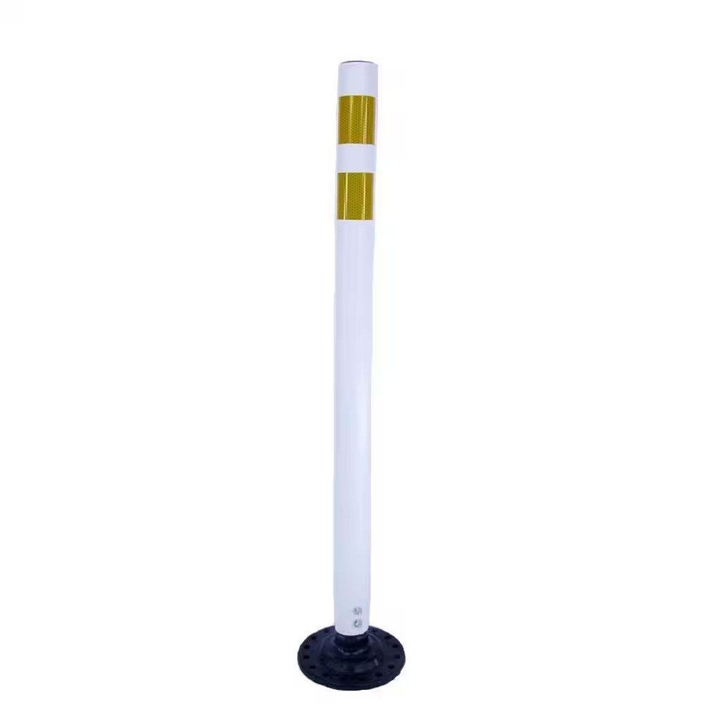42 In. White round Delineator Post with High-Intensity Yellow Band and Base