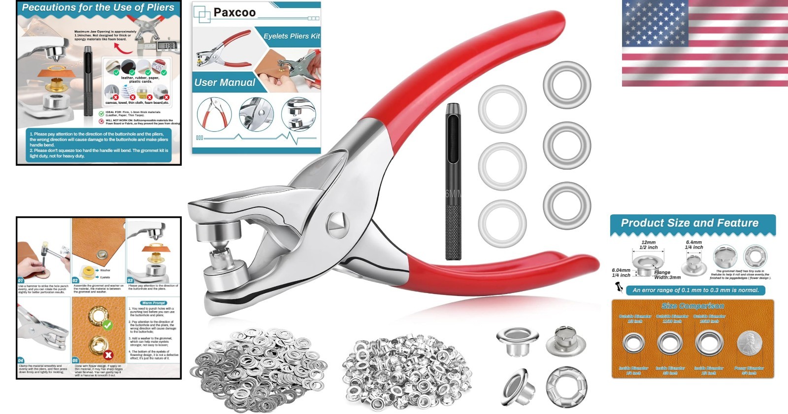 Eyelet & Grommet Tool Kit - 803 Pieces including 400 Eyelets & Washers