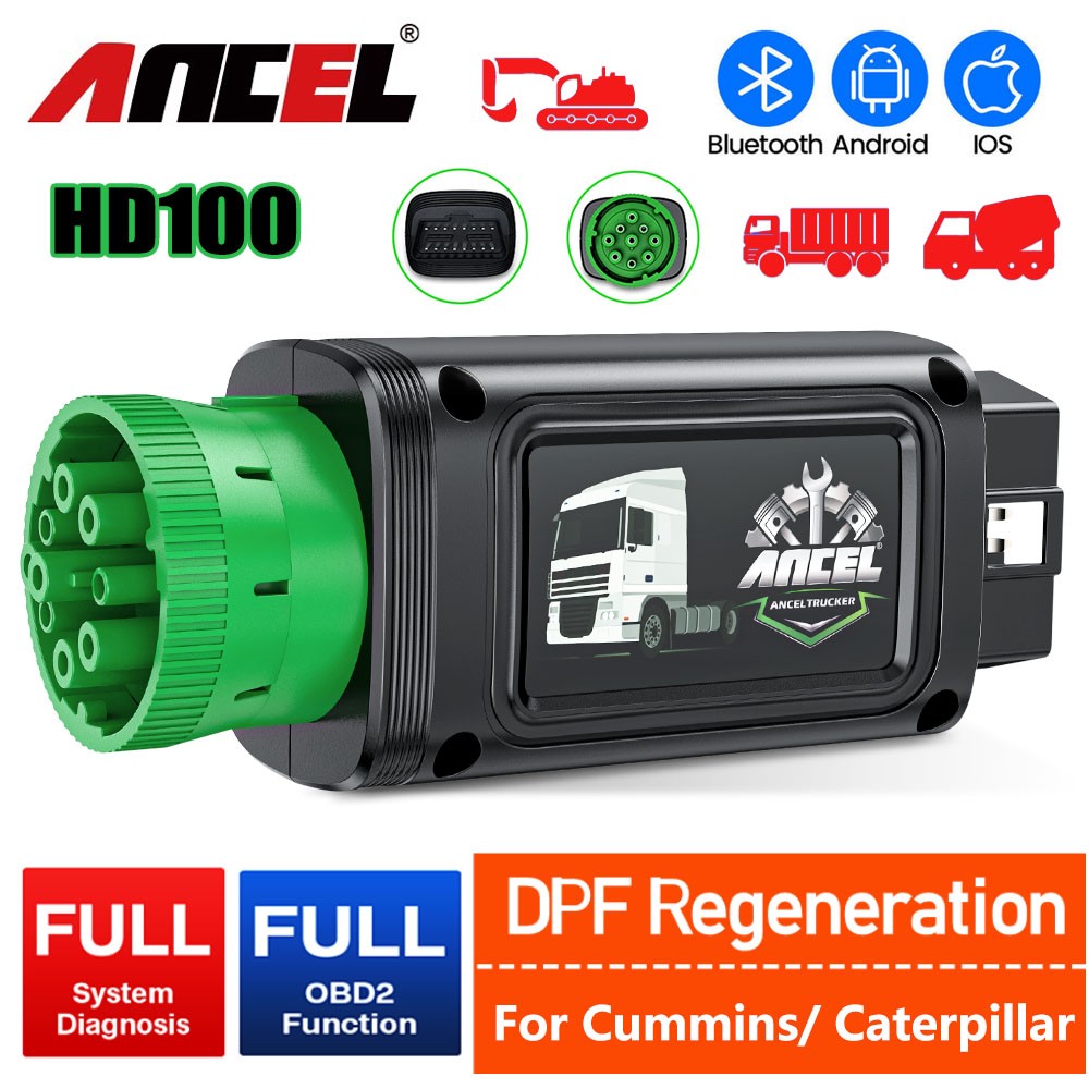 ANCEL HD100 Diesel Heavy Duty Truck Scanner Diagnostic DPF Regen Fit for Cummins