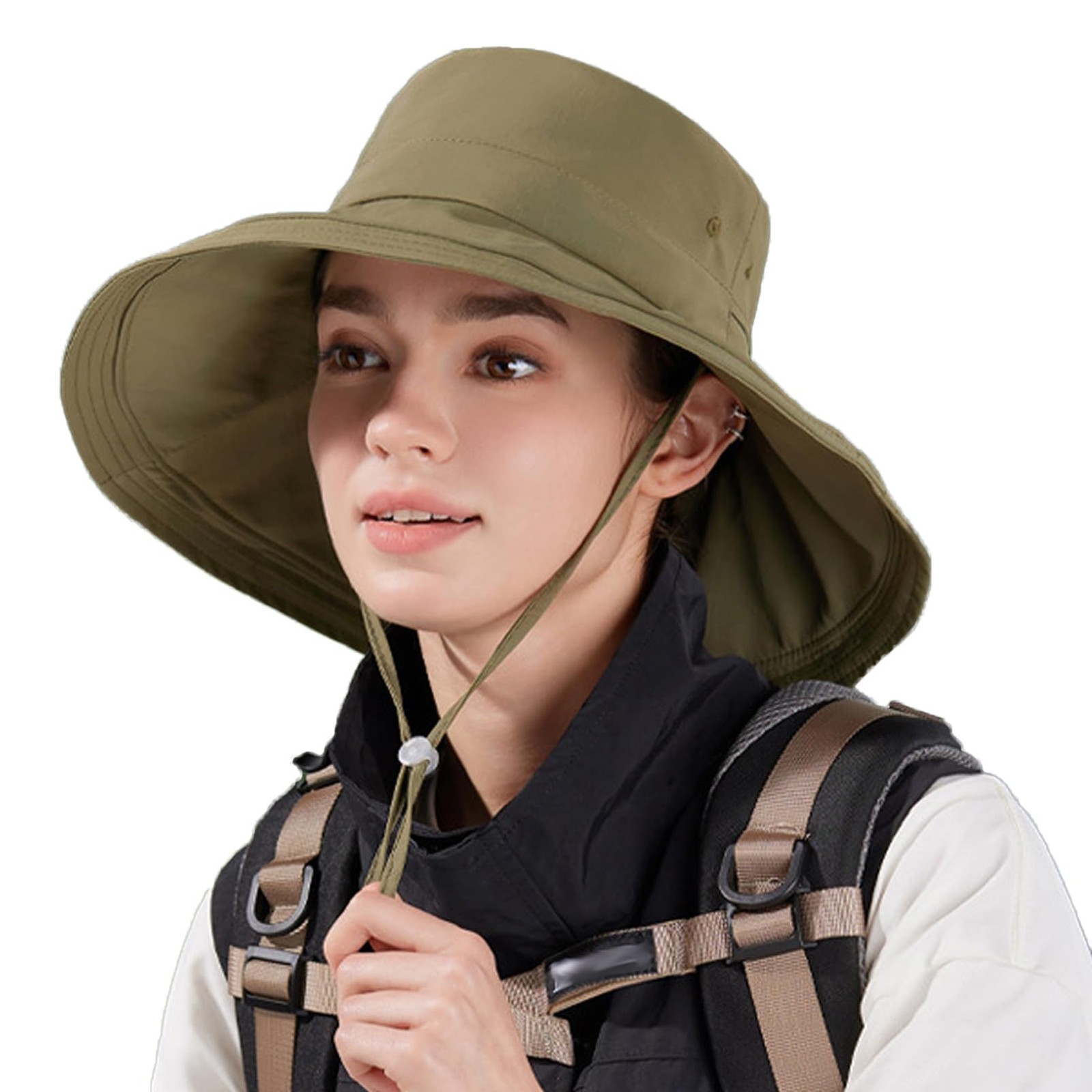 Women Sun Hat Gardening Ponytail Beach Wide Brim Protection Breathable Bucket