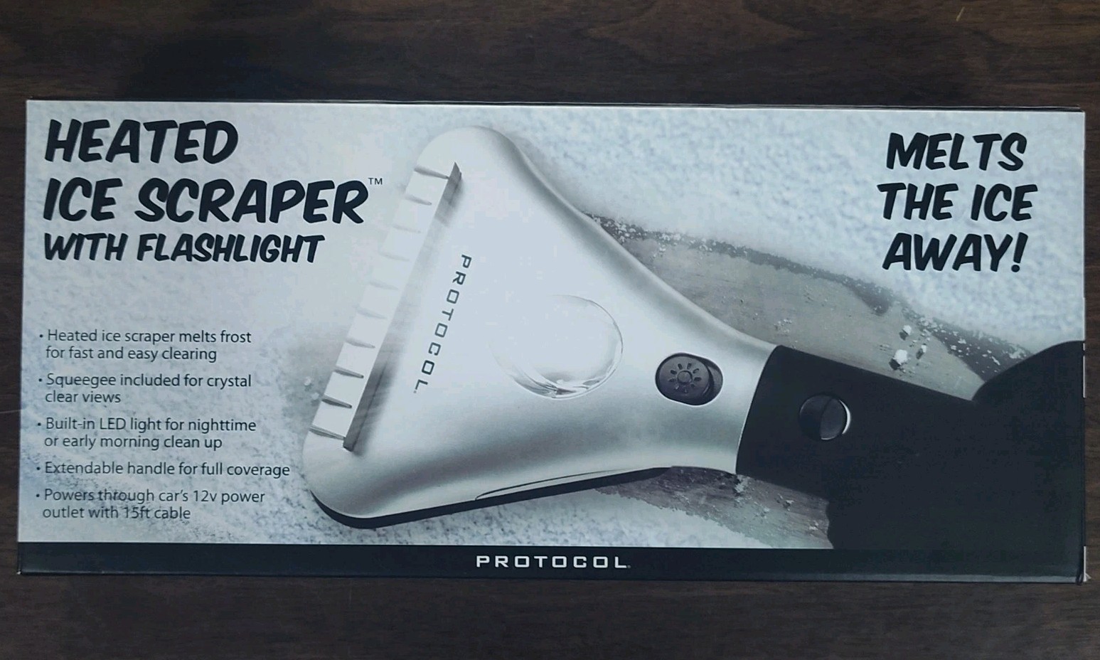 Protocol 12V Heated Ice Scraper Flashlight Extendable Handle Squeegee New In Box