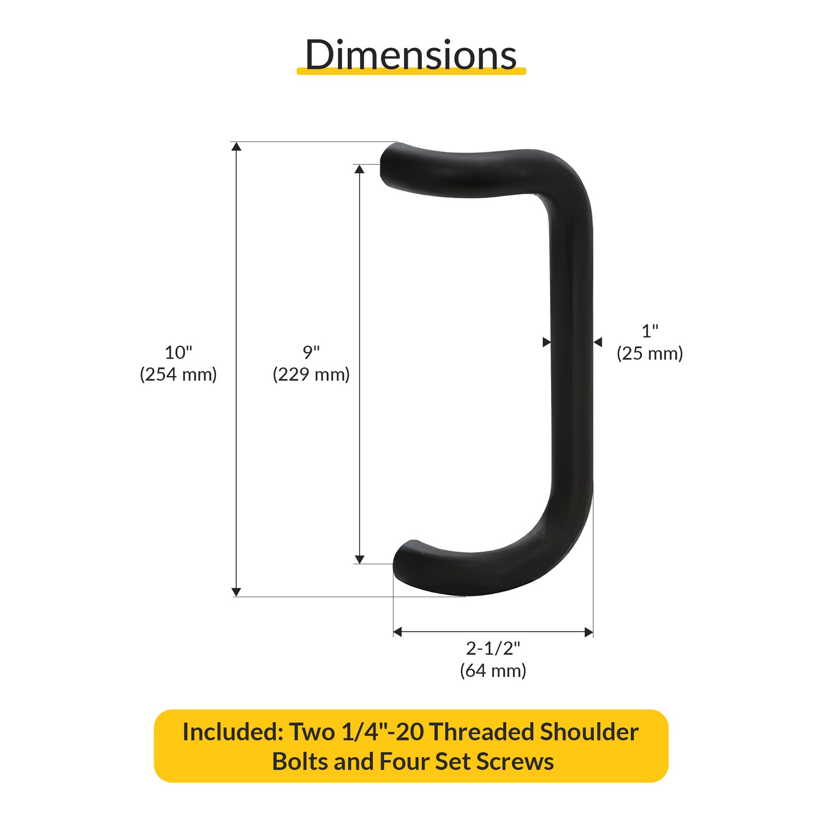 Brixwell 10" Aluminum Pull Handle with 9" Mounting, Matte Black Finish