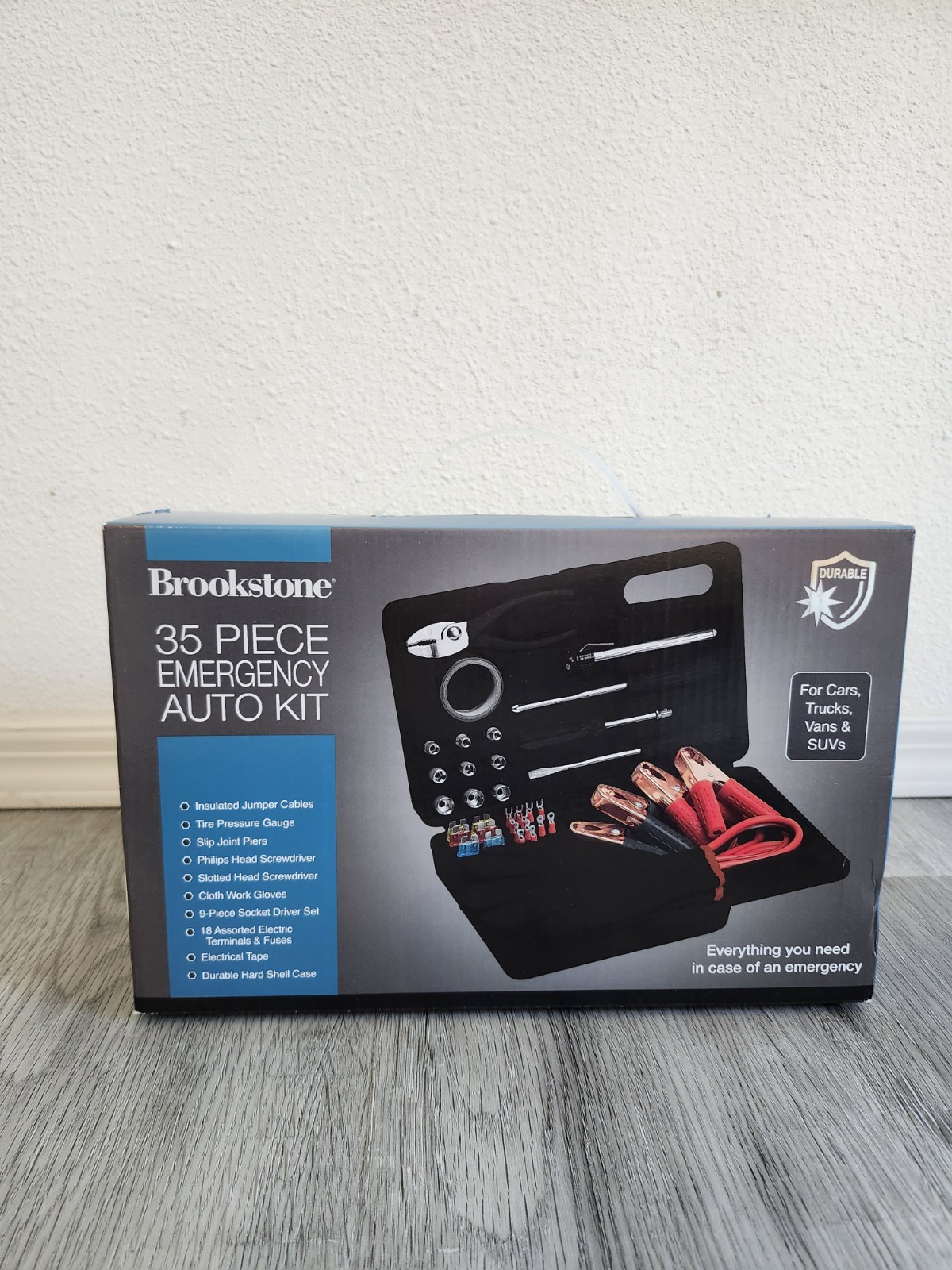 Brookstone 35 Piece Emergency Road Trip Car Travel Safety Kit  - NEW