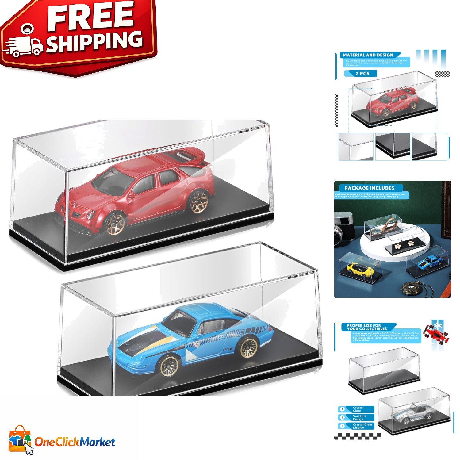 Compact 2 X Clear Acrylic Display Cases for 1:64 Scale Vehicles - Safe & Elegant