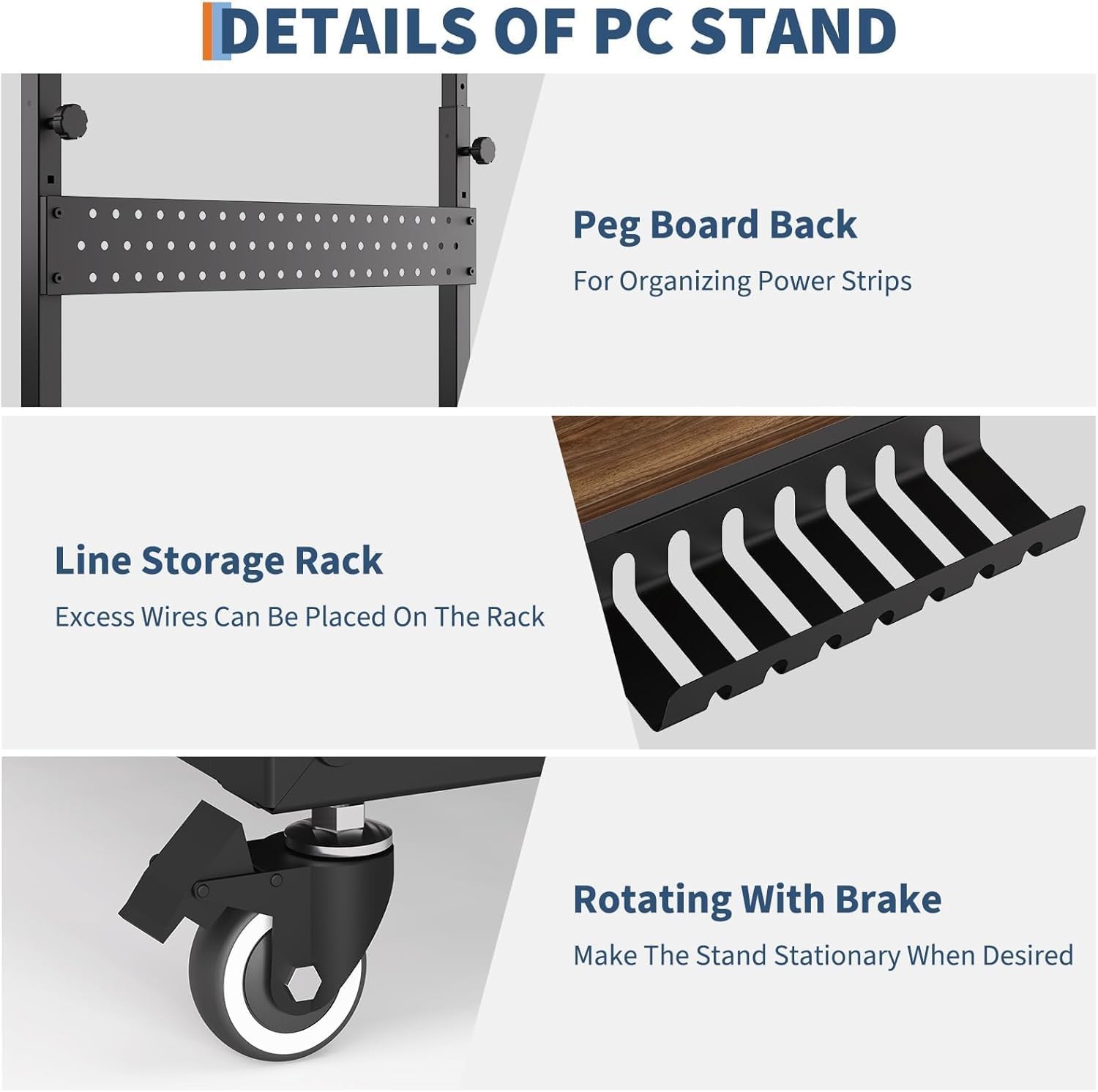 Computer Tower Stand PC Stand Mobile Rolling CPU Holder Cart Height Adjustable