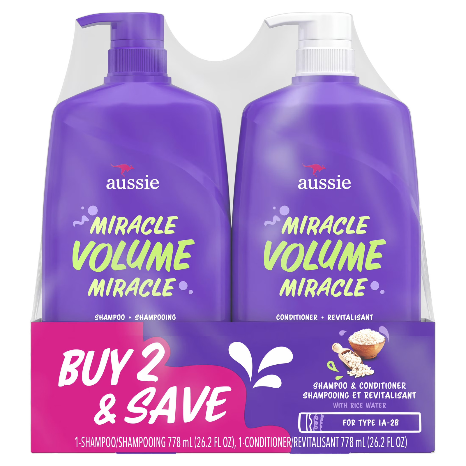 Aussie Miracle Volume Shampoo and Conditioner Dual Pack Hair Set