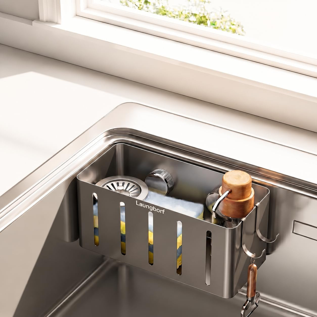 Kitchen Sink Sponge Holder, Gray (1 Pack) | Rustproof Carbon Steel with Fast Dra
