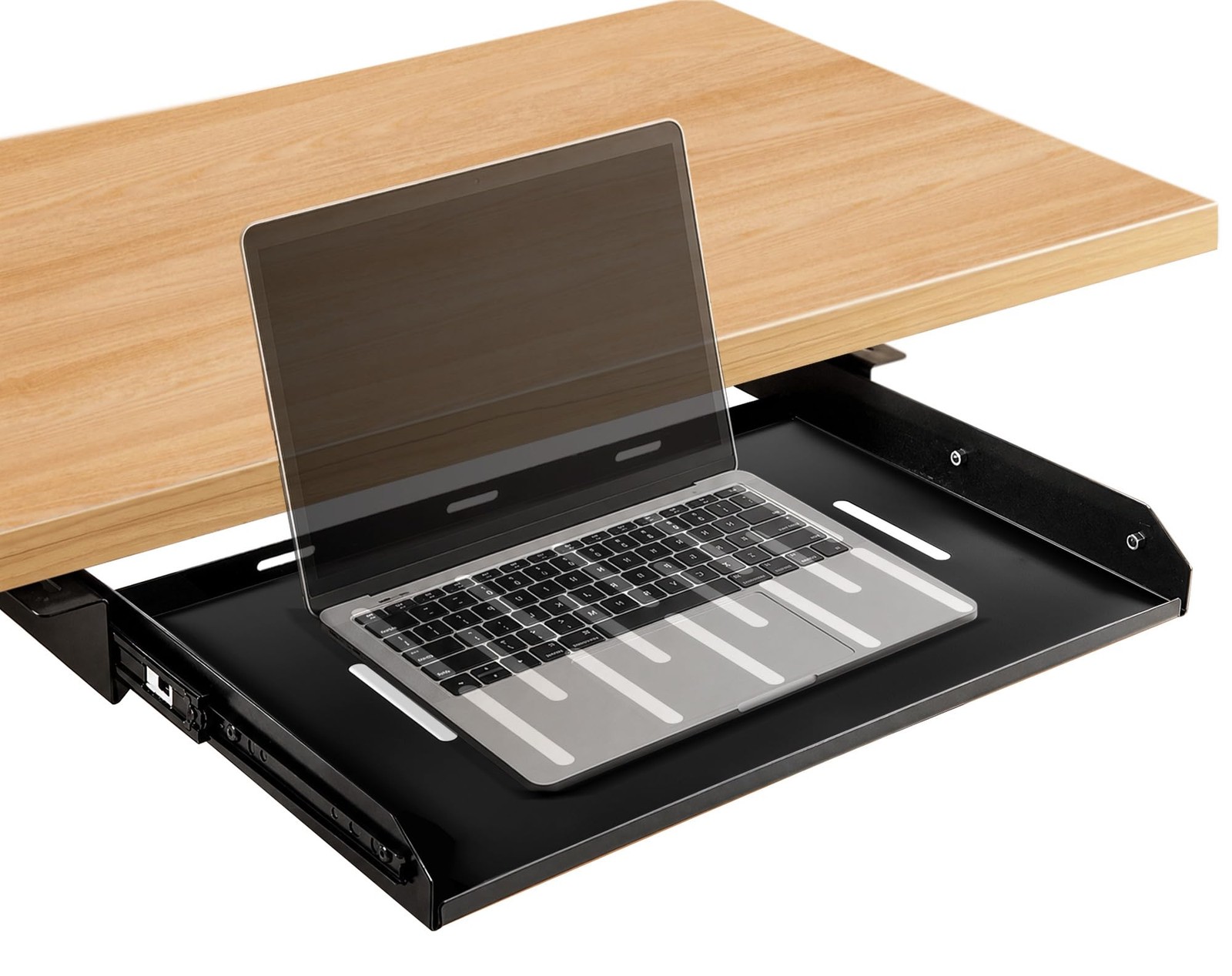 Under Desk Laptop Drawer with Air Vents, 16.3" x 12" Metal Pull Out Sliding T...
