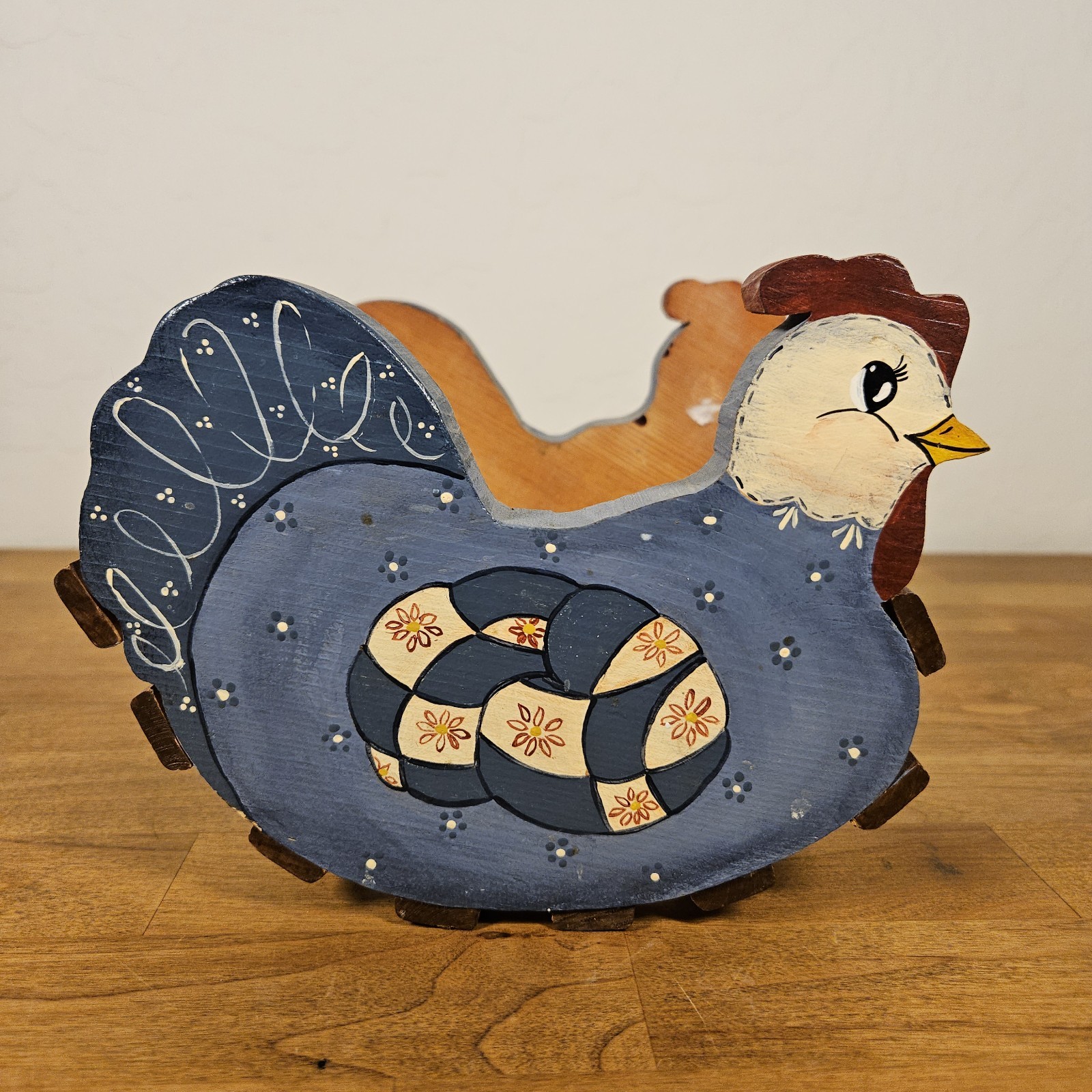 Vintage Wooden Hen Chicken Egg Nest Basket Farmhouse Produce Holder Rustic