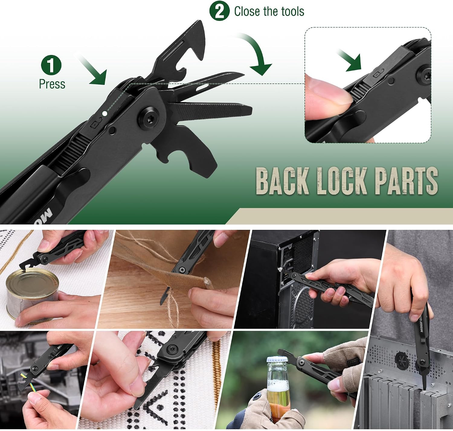 MOSSY OAK 27-In-1 Cnc-Machined Multitool Pliers Self-Locking | Includes Knife, F