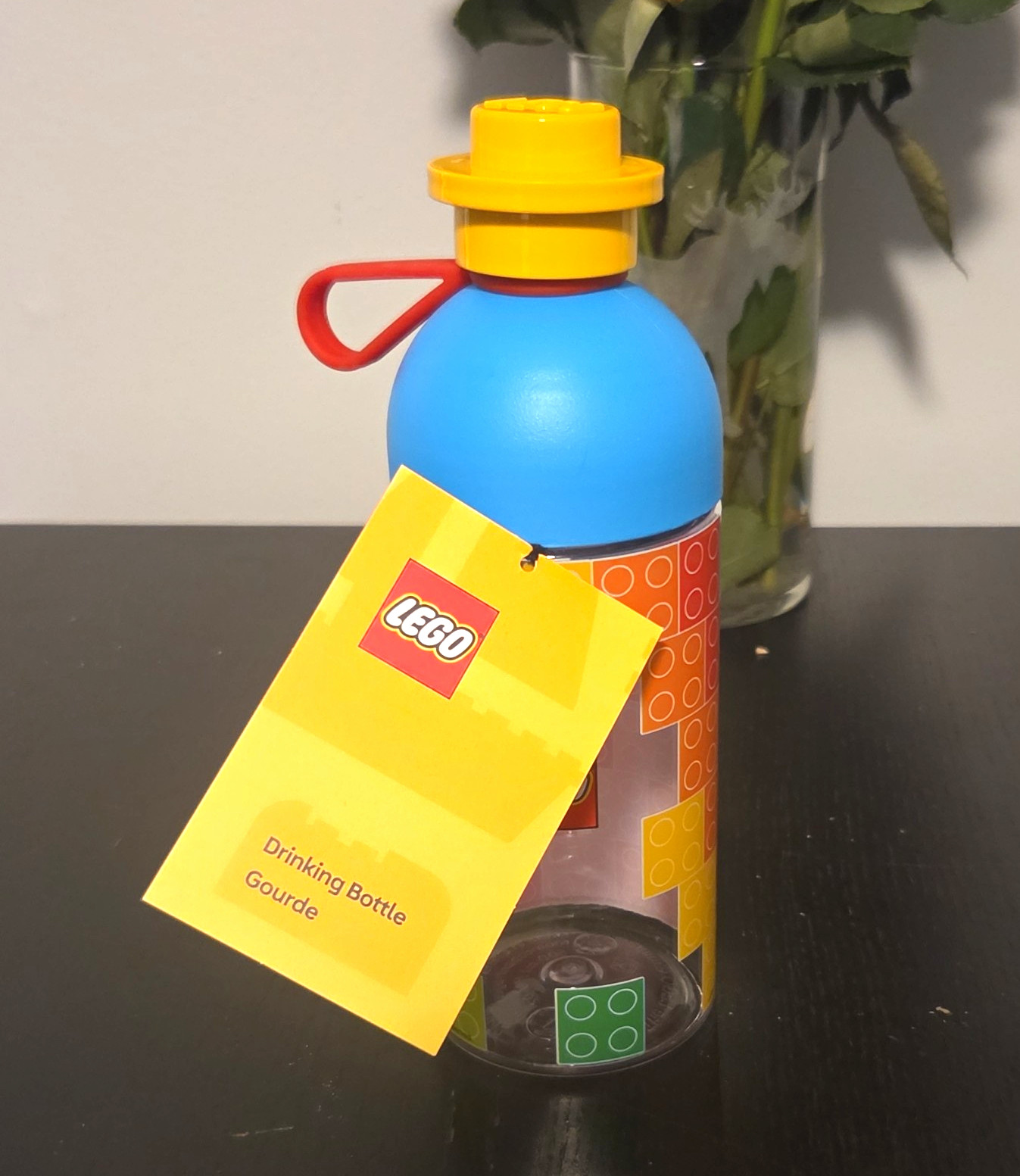 LEGO 0.5L Plastic Drinking Bottle Brick Pattern Blue/Yellow Red Loop Screw Cap
