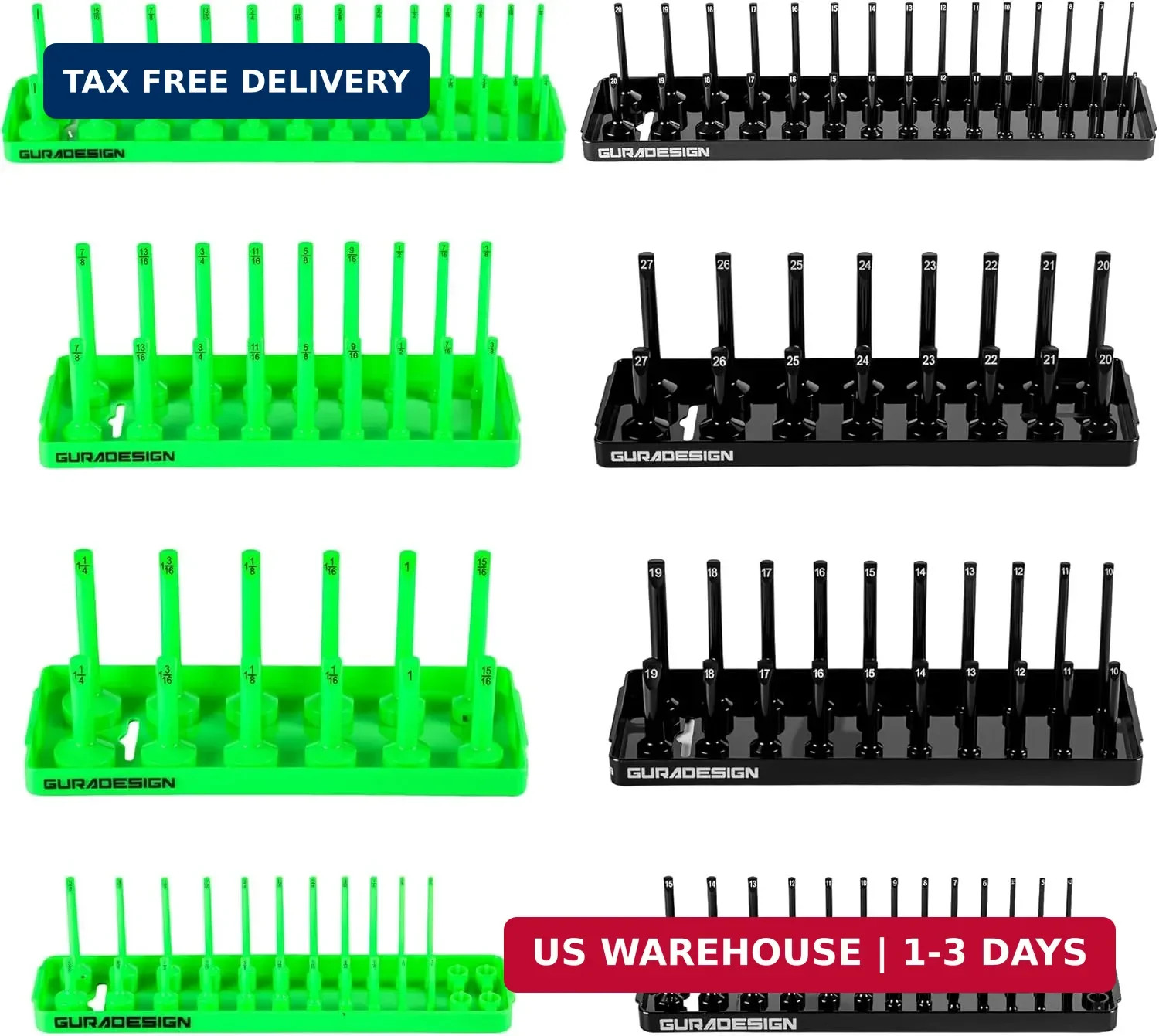 8PCS Socket Organizer Set, Socket Holder, 1/4", 3/8", 1/2" Metric & S