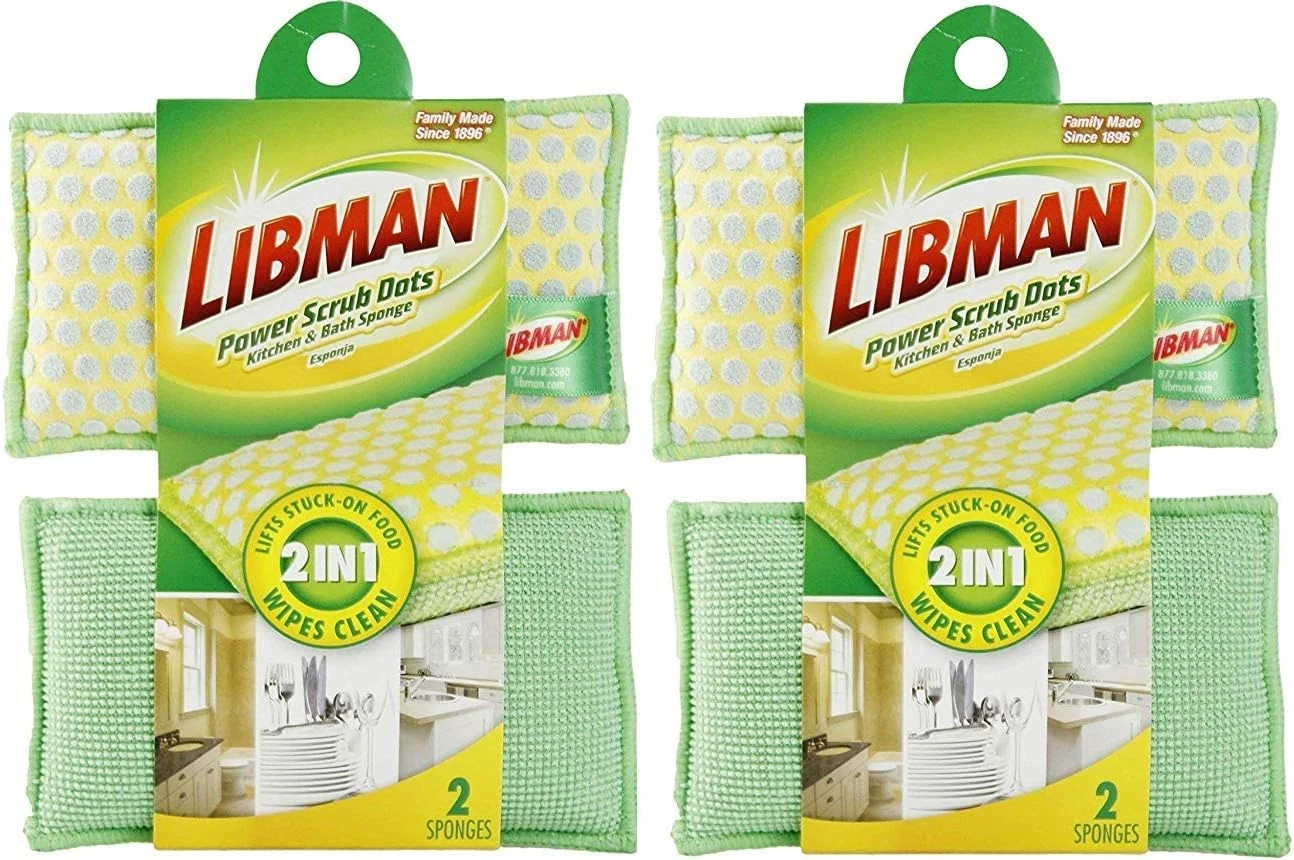 Libman Power Scrub Dots Kitchen & Bath Sponge - 2 PACK (4 Sponges)