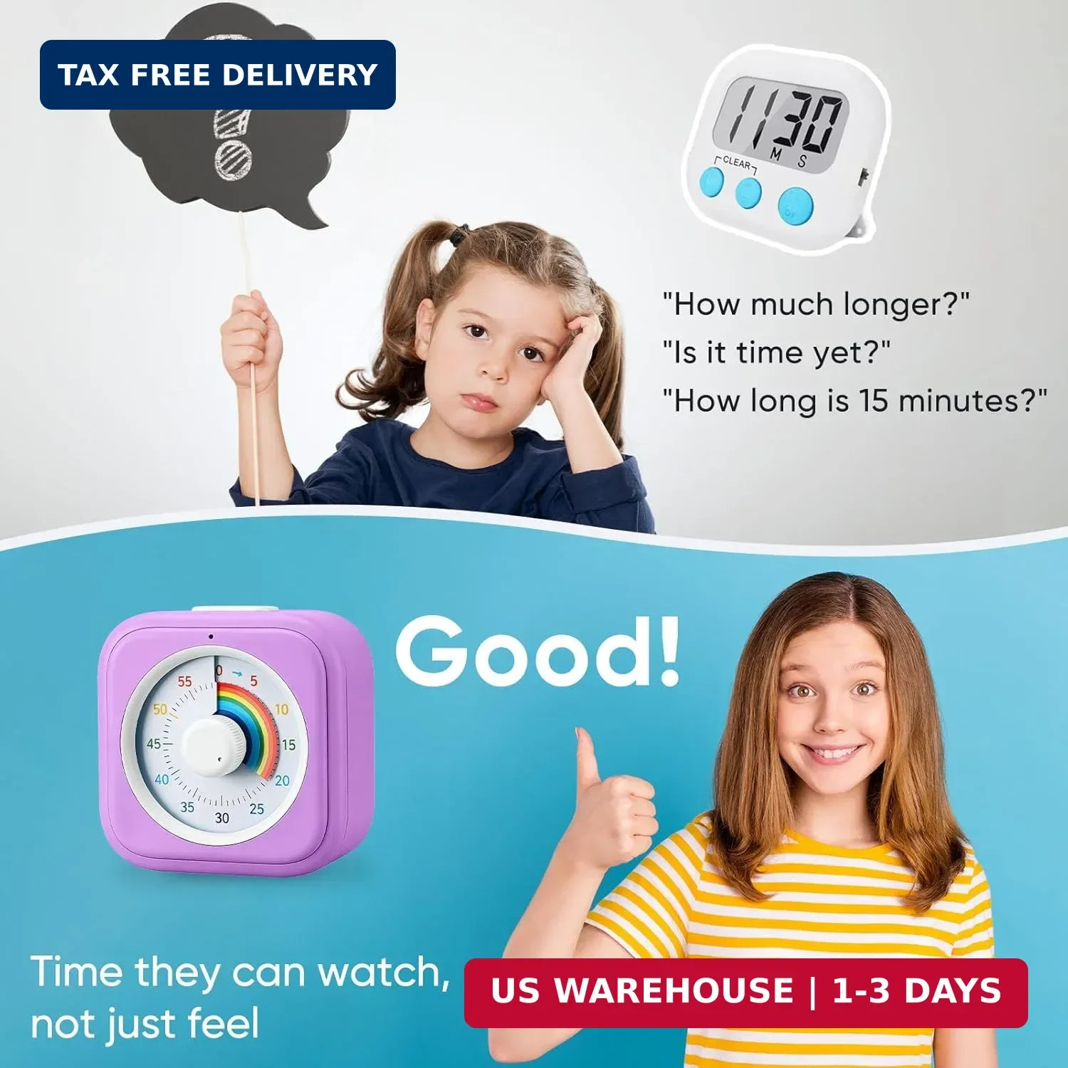 Rainbow Visual Timer for Kids with 60 Minute Silent Mode | Countdown Clock with