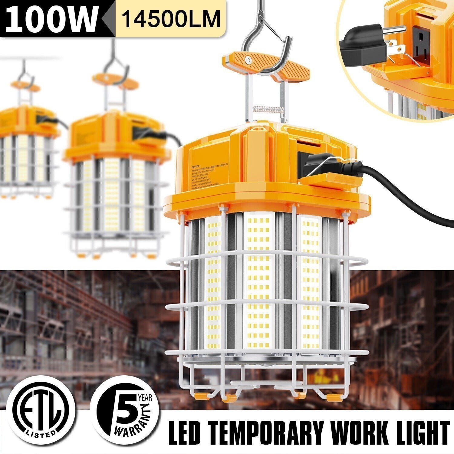 100W LED Temporary Work Light 5000K 14500Lm 400W /HPS Hanging Construction Light
