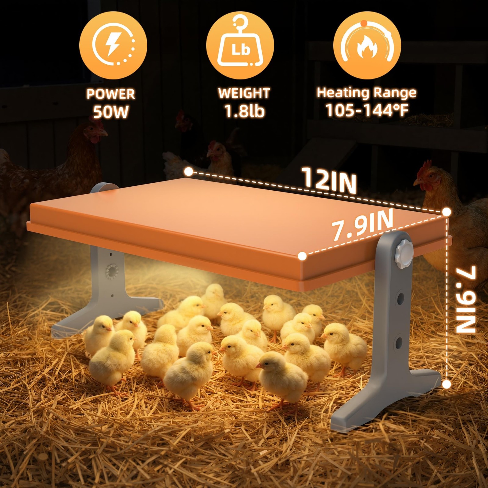 Chick Brooder Heater Plate – 12" x 8" Adjustable Height & Temperature Poul
