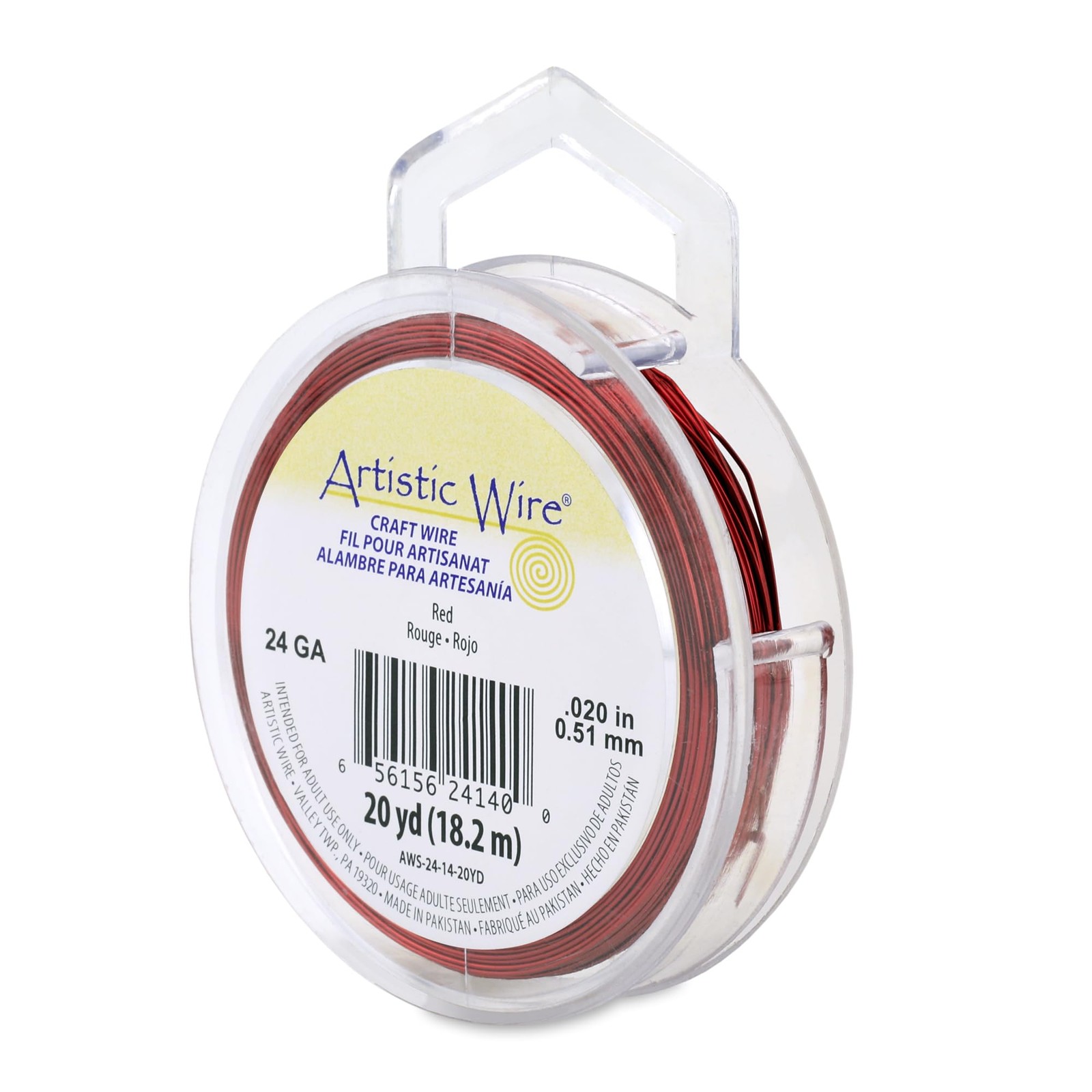 Artistic Wire, 24 Gauge Tarnish Resistant Colored Copper Craft 24 Gauge, Red