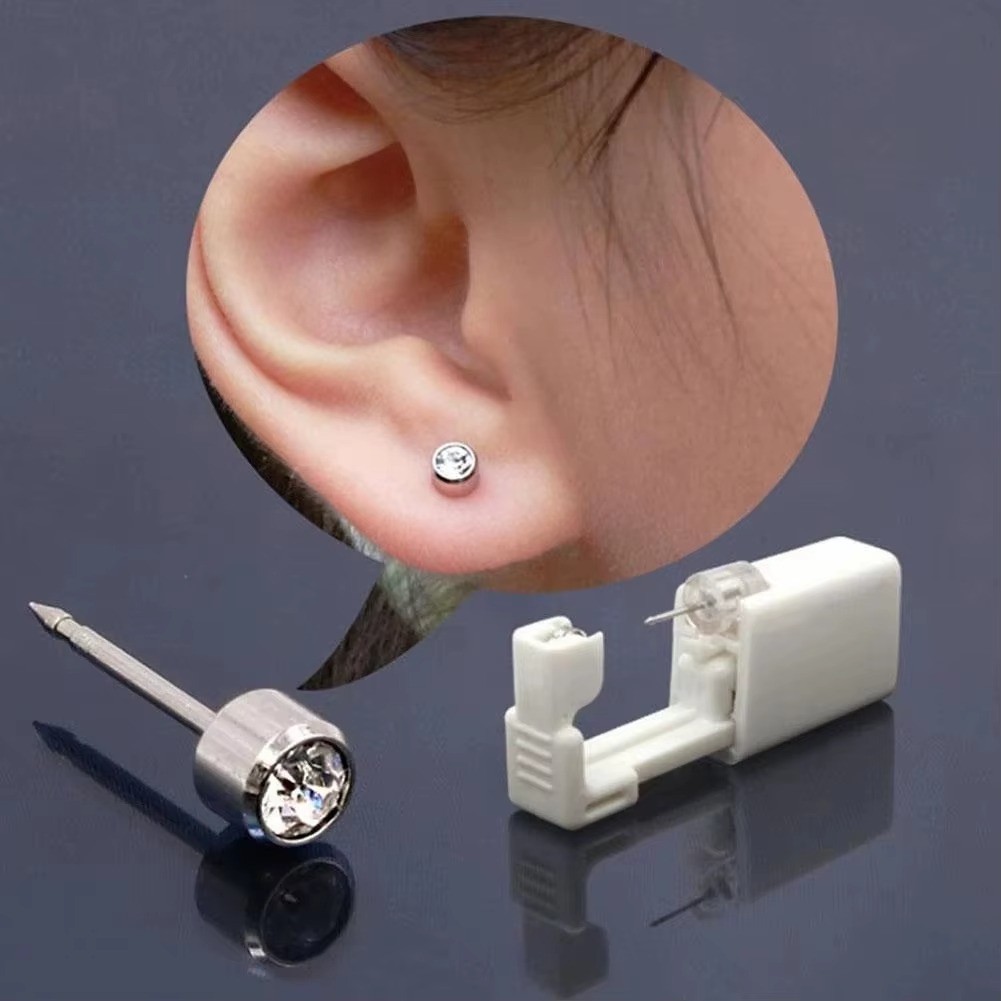 Ear Piercing Disposable Kit Silver Stud Earring Gun DIY Home Self Ear Sets US