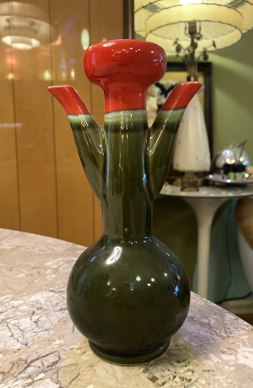 BRINNS Pittsburgh PA Flower Bud Vase Pickle Color Glazed made in JAPAN MCM