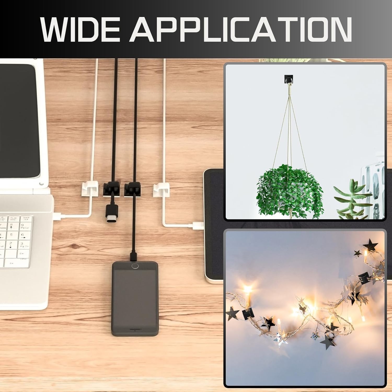 Multi-Purpose Adhesive Cable Holders - Black, 100PCS