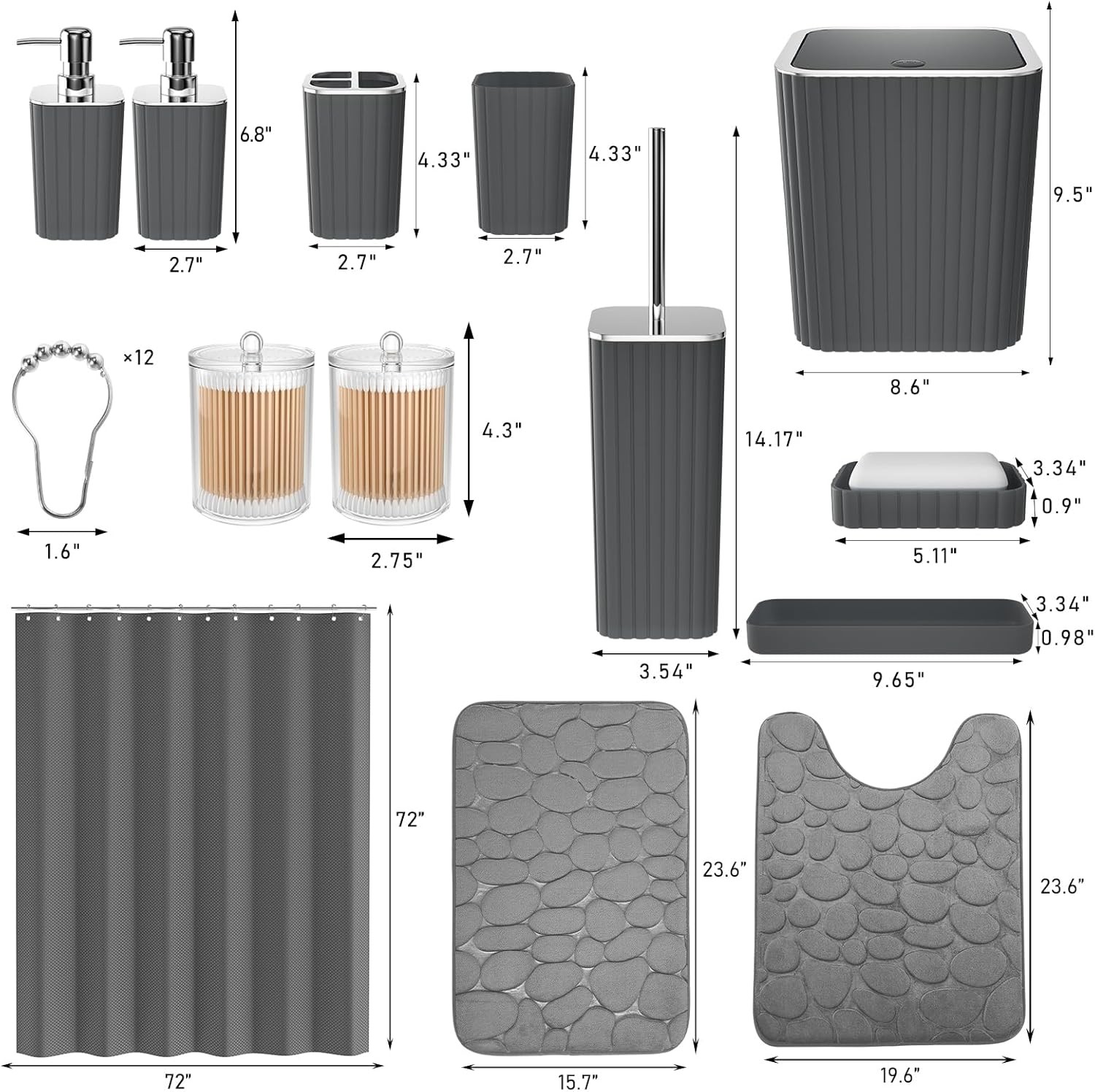 Bathroom Accessories Set- 25PC Grey Bathroom Set, Bathroom Set with。