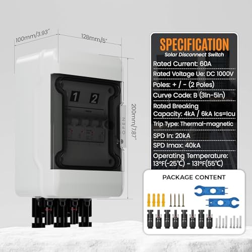 Solar Panel Disconnect Switch with 1000V DC 60Amp Circuit Breakers 60A 2String