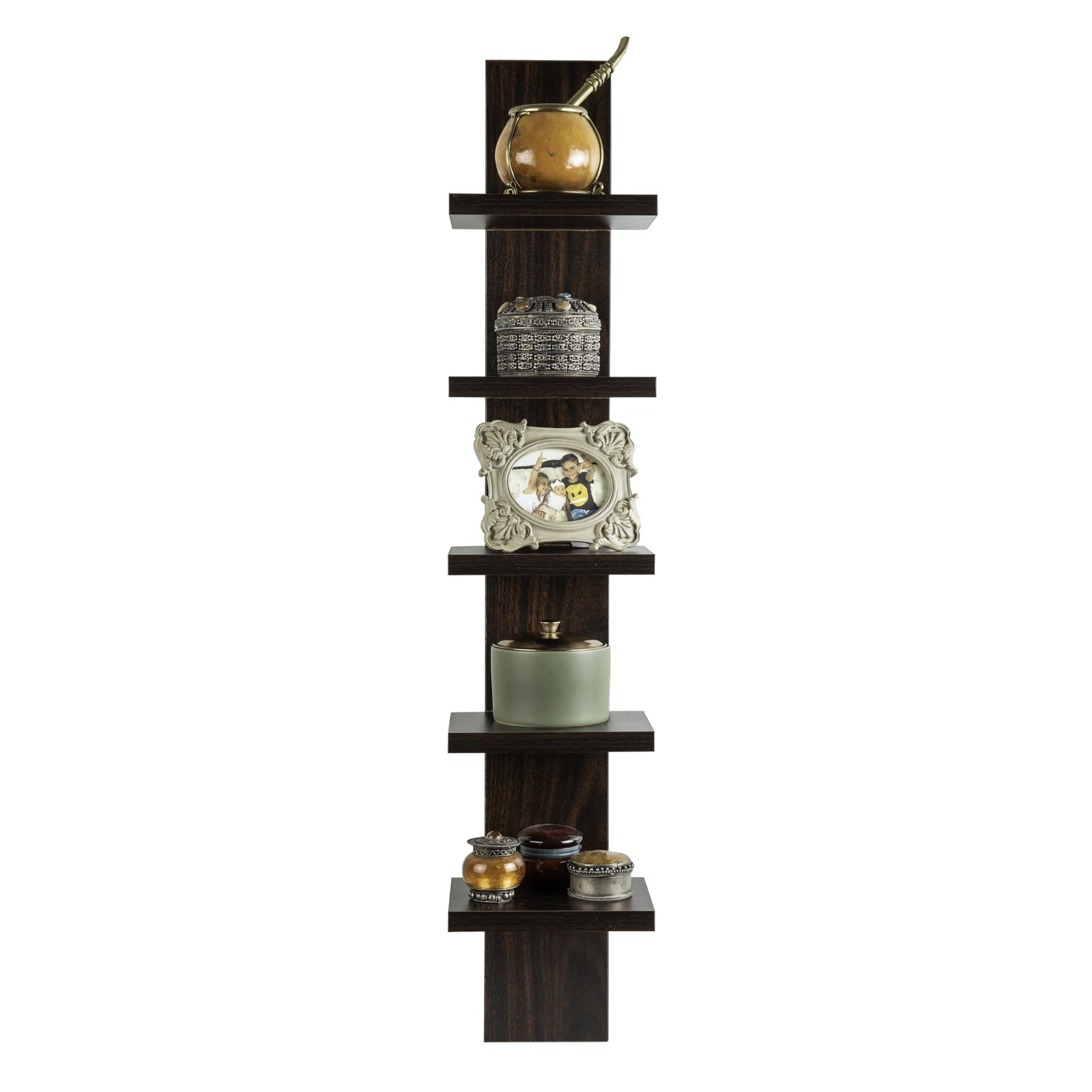Danya B 5 Tier Wall Shelf Unit Narrow Dark Brown Walnut Finish - Vertical