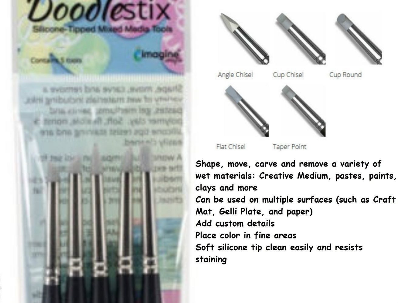 Imagine Crafts Doodlestix Silicone Tipped Mixed Media Tools 5 Tips Set