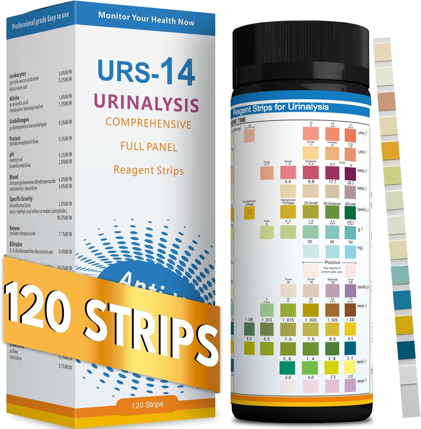 14-URS Reagent Test Strips [120 Ct] for Urinalysis and Detection of UTI, LEK