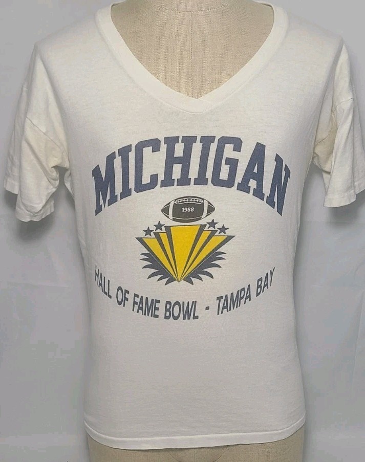Champion Michigan Football 1988 Hall Of Fame Bowl Team Issue White Shirt Large