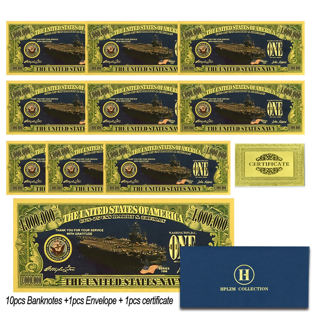 10pcs/set USA Navy Aircraft Carrier CVN-75 USS Harry S. Truman Gold Foil Banknote