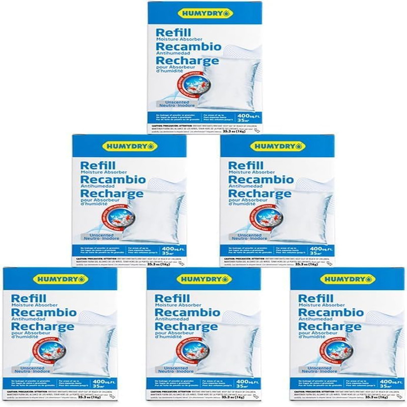 Humydry Moisture Absorber Refills For 35.3 Oz Dehumidifier Device Pack Of 6