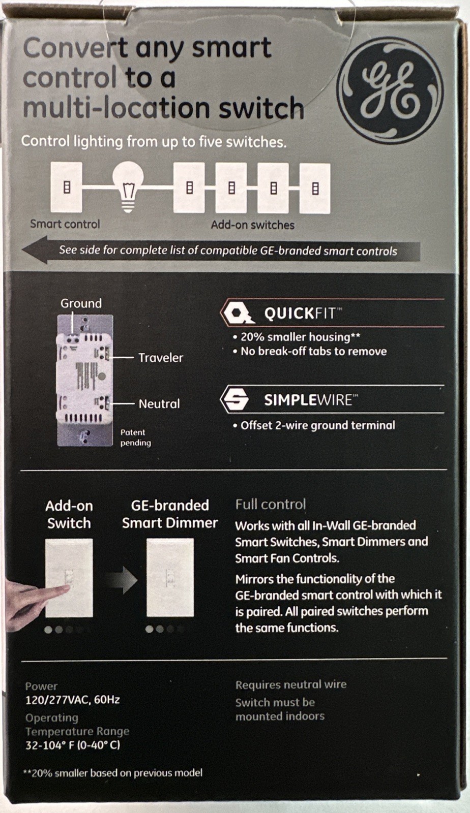 2X GE Enbrighten Add-On Switch With QuickFit And SimpleWire, Toggle, White 46200