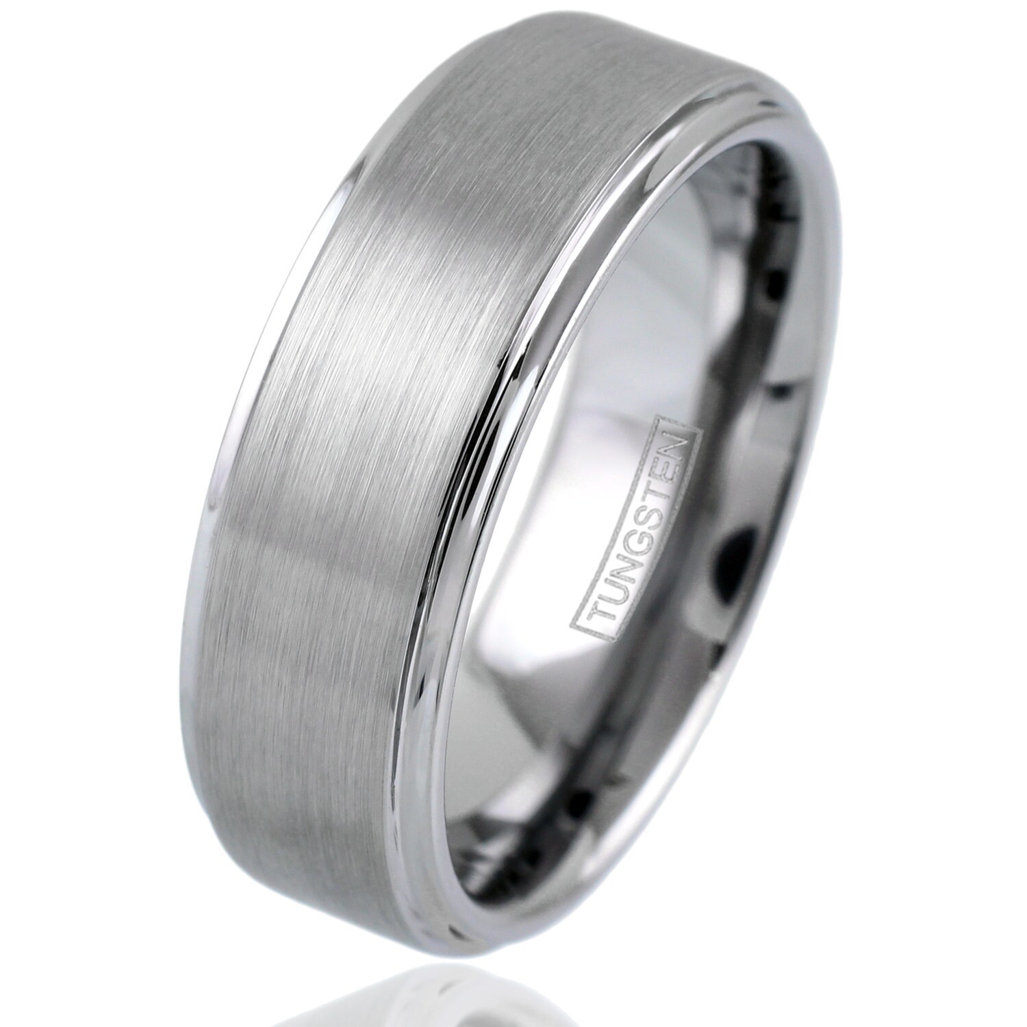 8mm Tungsten Men's Ring Brushed Center Step Edge Wedding Band