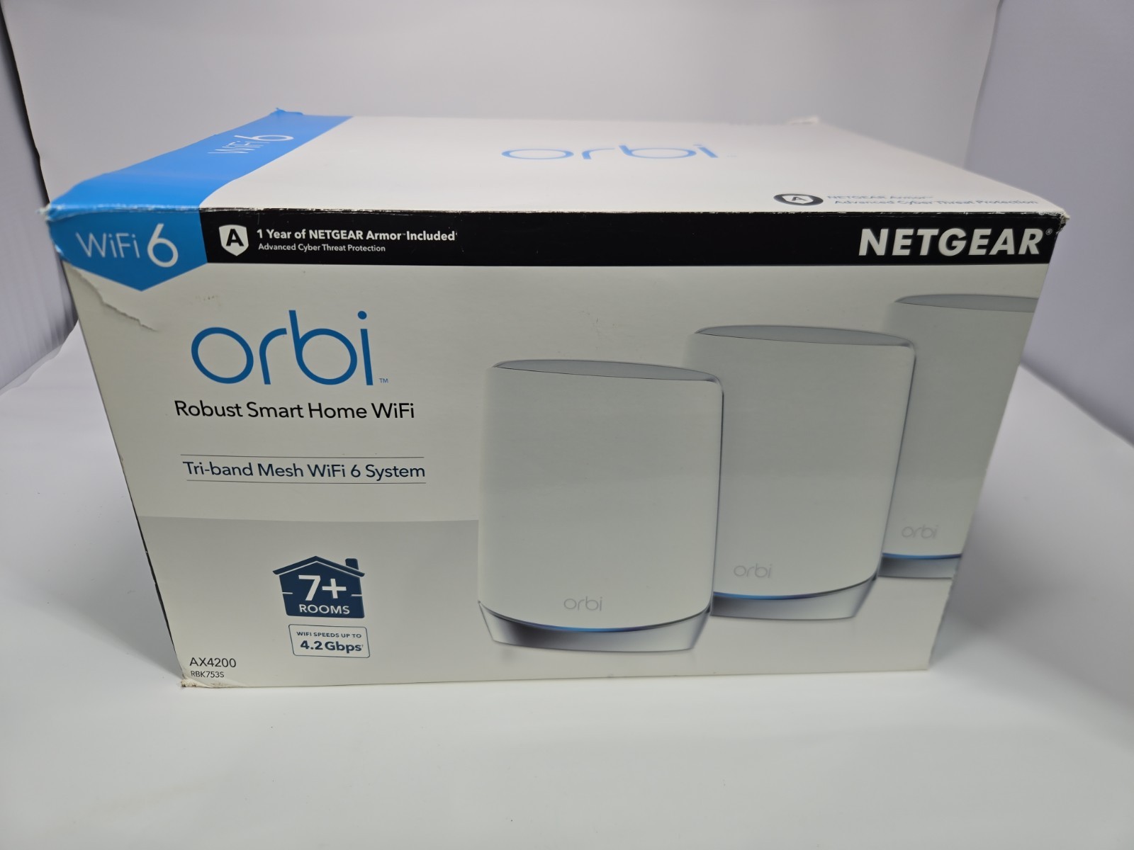 NETGEAR RBK753S Orbi WiFi 6 System Router Smart Home Tri-band Mesh (Open Box)*