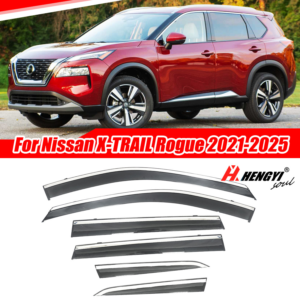 6pcs Window Visor Rain Guard W/ Chrome Trim For Nissan X-TRAIL Rogue 2021-2025