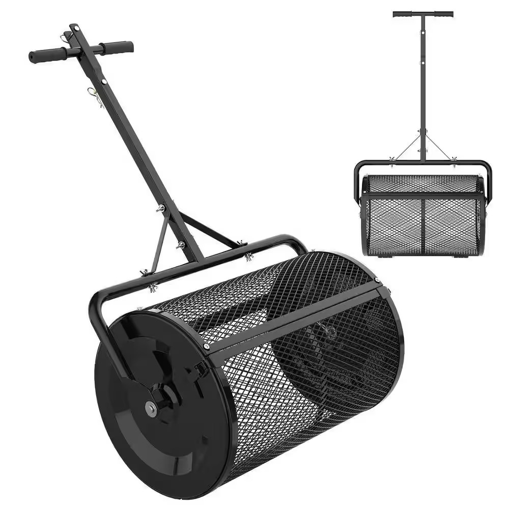24 In. Black Compost Handheld Spreader Peat Moss Spreader, Lawn Garden Spreader