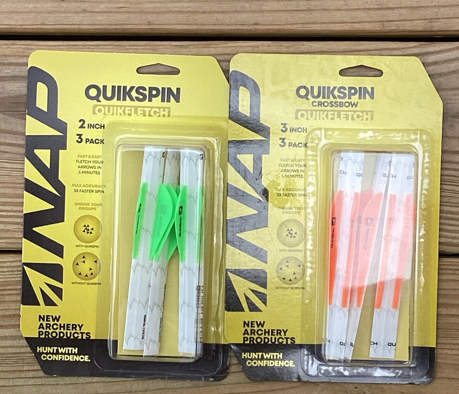 2X NAP Quikfletch Quickspin 2 in (3 Pack NAP-60-635W ) Green and Orange Packs